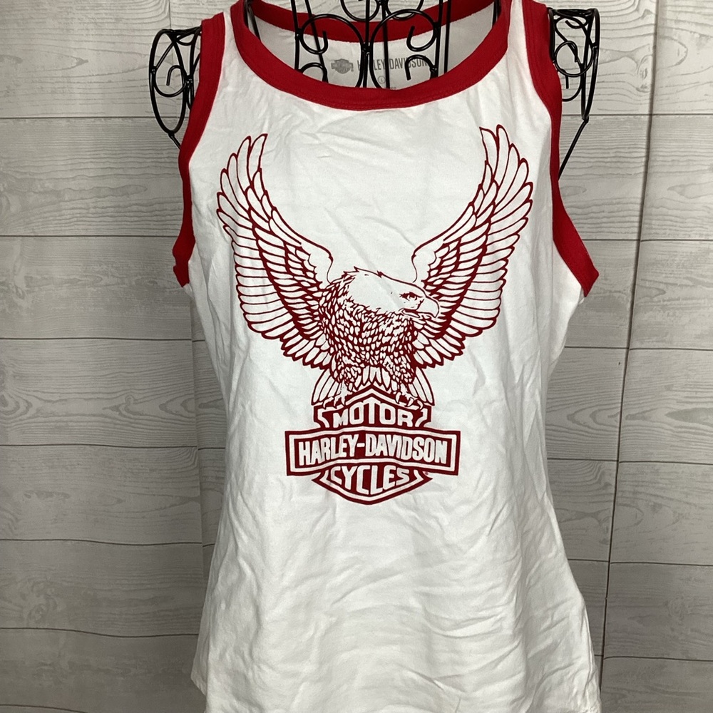 Harley-Davidson Women's Red and White Eagle Tank Top